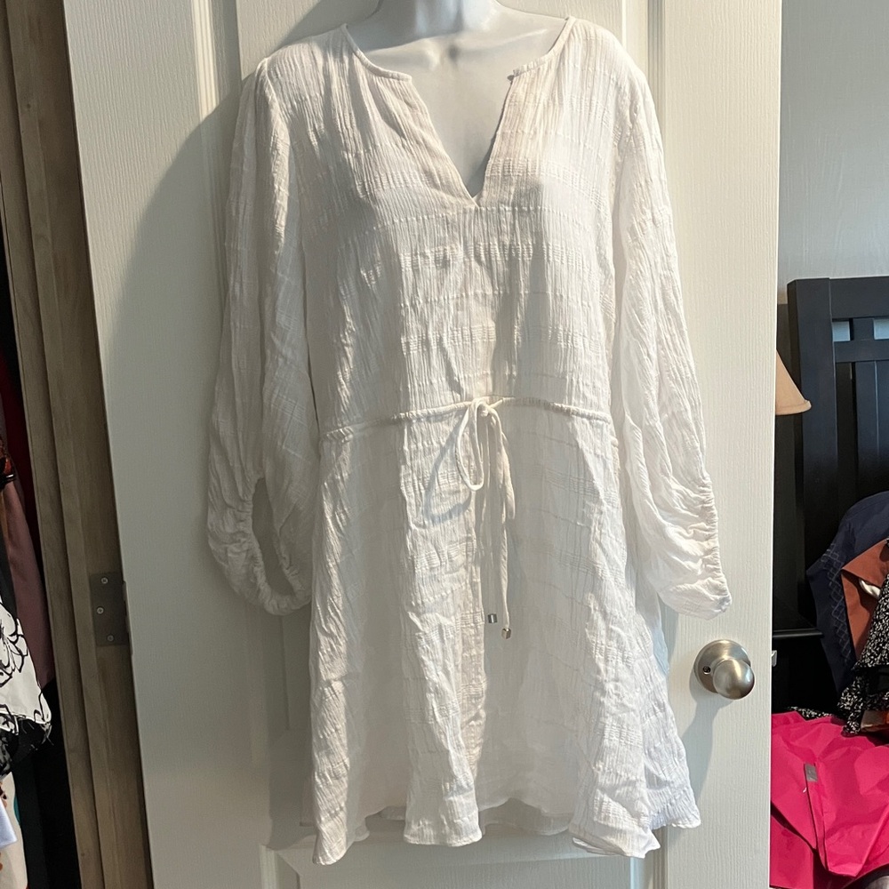 White House black market lined White Gauze Tie-Waist Tunic Dress